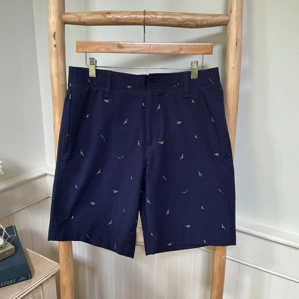 Under Armour Mens Navy Blue Bird Print Golf Shorts Size 32 Performance Stretch
